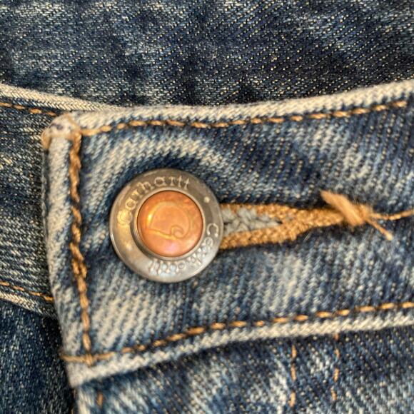 Carhartt Relaxed Fit Dark Wash Flannel Lined Straight Cut Mid Rise Jeans Size 16 - Picture 11 of 16